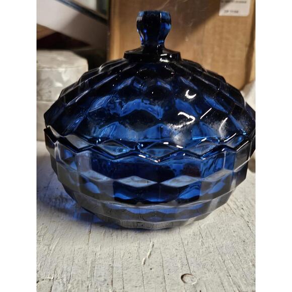 Round Blue Candy Dish With Lid - Picture 3 of 8